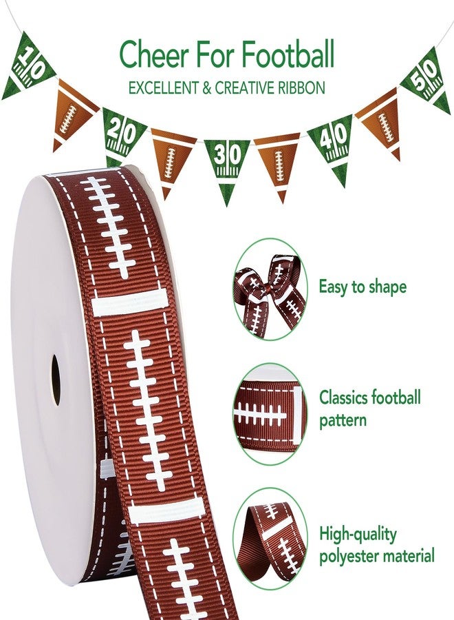 Ribest Football Sports Ribbon, 7/8 Inch Grosgrain Ribbon for Crafts Hair Bows Gift Wrapping Team Decor Party Decorations, Brown/White, 10 Yards - Image 2
